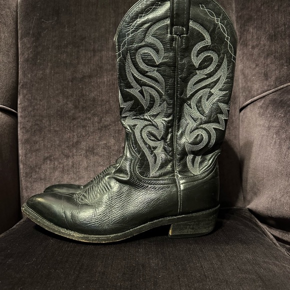 Dan Post DP2110 Black Leather Cowboy Western Boots Men's Size 9 D - embroidered - Picture 1 of 8